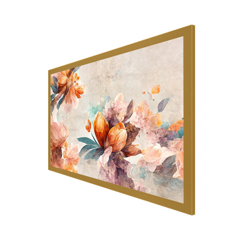 Beautiful Pink and Golden Flowers Elegant Floating Frame Canvas Wall Painting