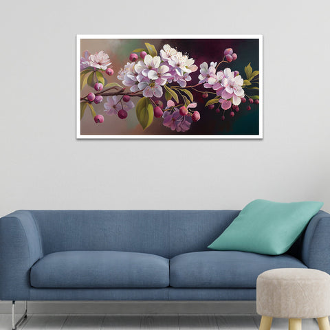 Fresh Spring Blossom Pink Flowers Branch Floating Framed Canvas Wall Painting