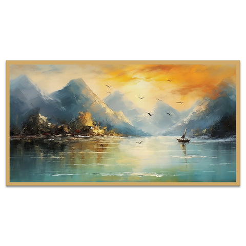 Abstract Golden Mountain Modern Floating Frame Canvas Wall Painting