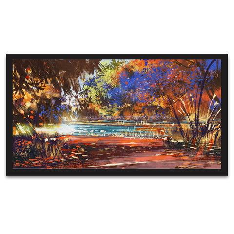 Beautiful Nature Autunm Flower with Lake Art Floating Frame Canvas Wall Painting