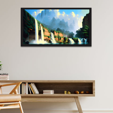 Beautiful Tropical Waterfall Forest Jungle Nature Floating Frame Canvas Wall Painting