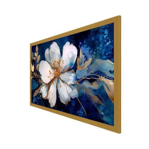 Beautiful Botanical White Gold Flowers Floating Frame Canvas Wall Painting