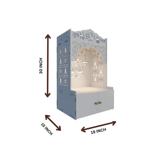 Lotus Pattern Engineered Wood Temple with Spacious Shelf & Inbuilt Focus Light- Pooja Mandir