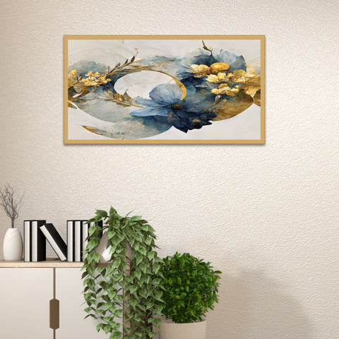 Elegant Flowers with Golden Leaf 3d Illustration Floating Frame Canvas Wall Painting