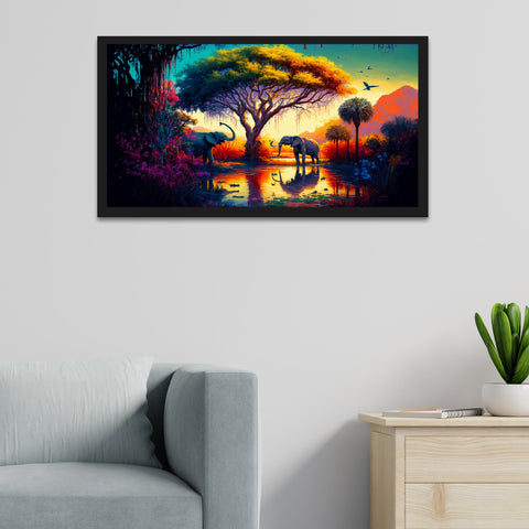 African Tropical Jungle Floating Frame Canvas Wall Painting