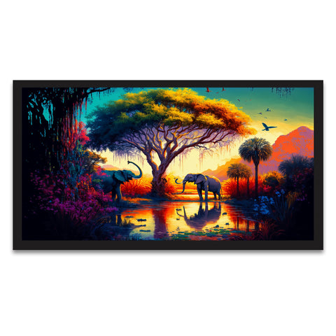 African Tropical Jungle Floating Frame Canvas Wall Painting