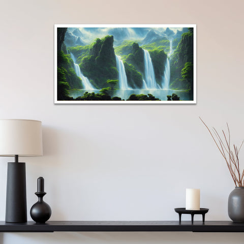 Large Forest Waterfall Nature Landscape Scenery Floating Frame Canvas Wall Painting