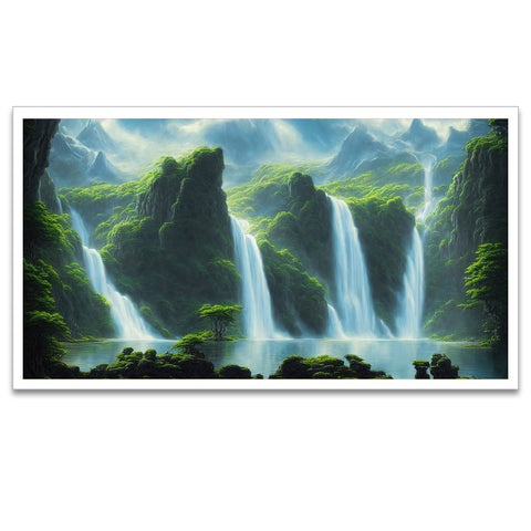 Large Forest Waterfall Nature Landscape Scenery Floating Frame Canvas Wall Painting