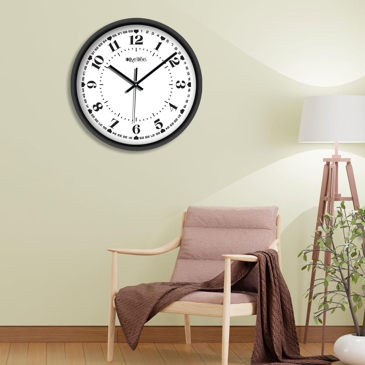 Olive Tree Wall Clock for Living Room, Home, Bedroom Walls, Kitchen, Office, Round Shape Designer Plastic Wall Clock for Home Decor, 12- inch,30 x 30 cm -9355