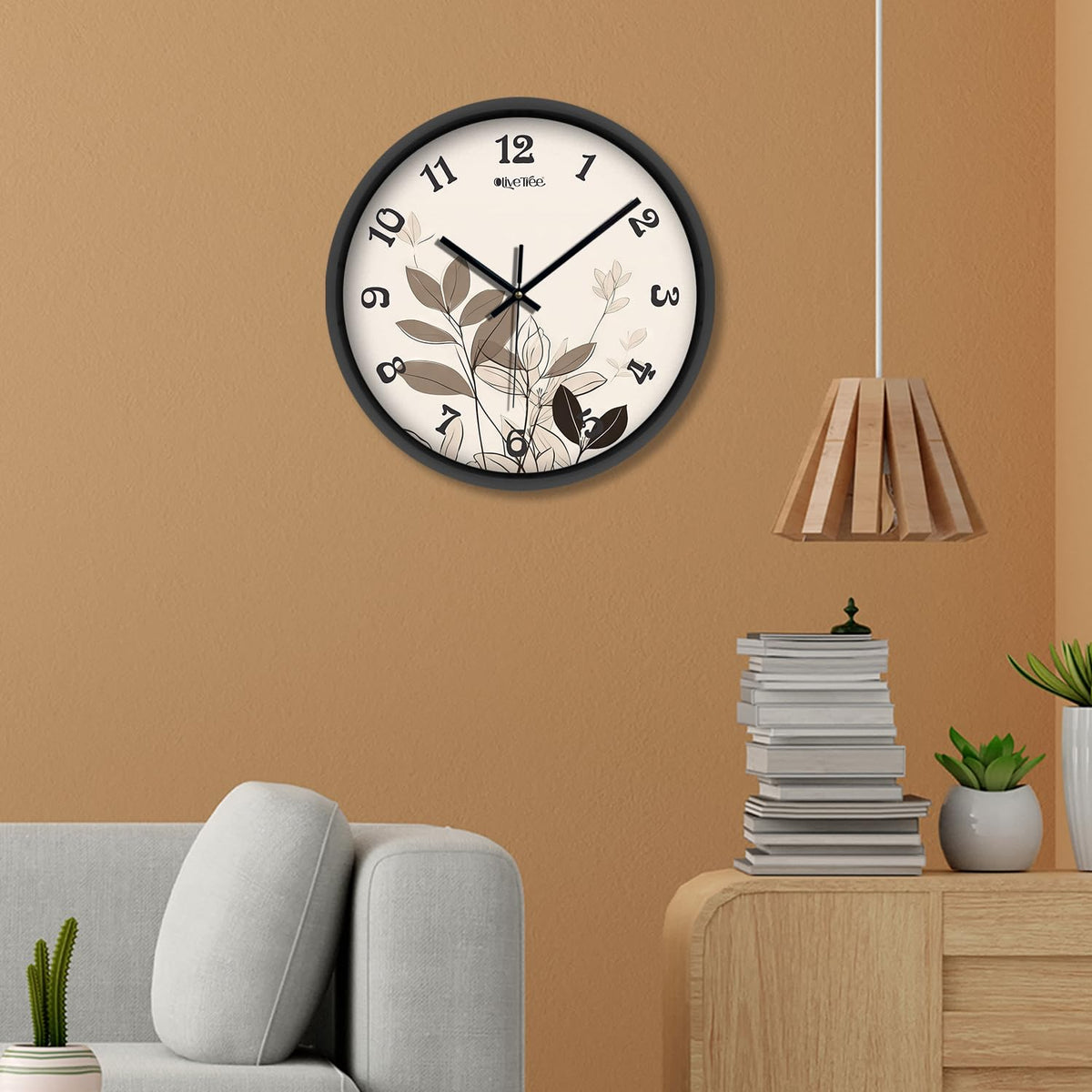 Olive Tree Wall Clock for Living Room, Home, Bedroom Walls, Kitchen, Office, Round Shape Designer Plastic Wall Clock for Home Decor, 12- inch,30 x 30 cm -9363