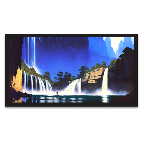 Magical Waterfall Jungle Forest Vastu Floating Frame Canvas Wall Painting