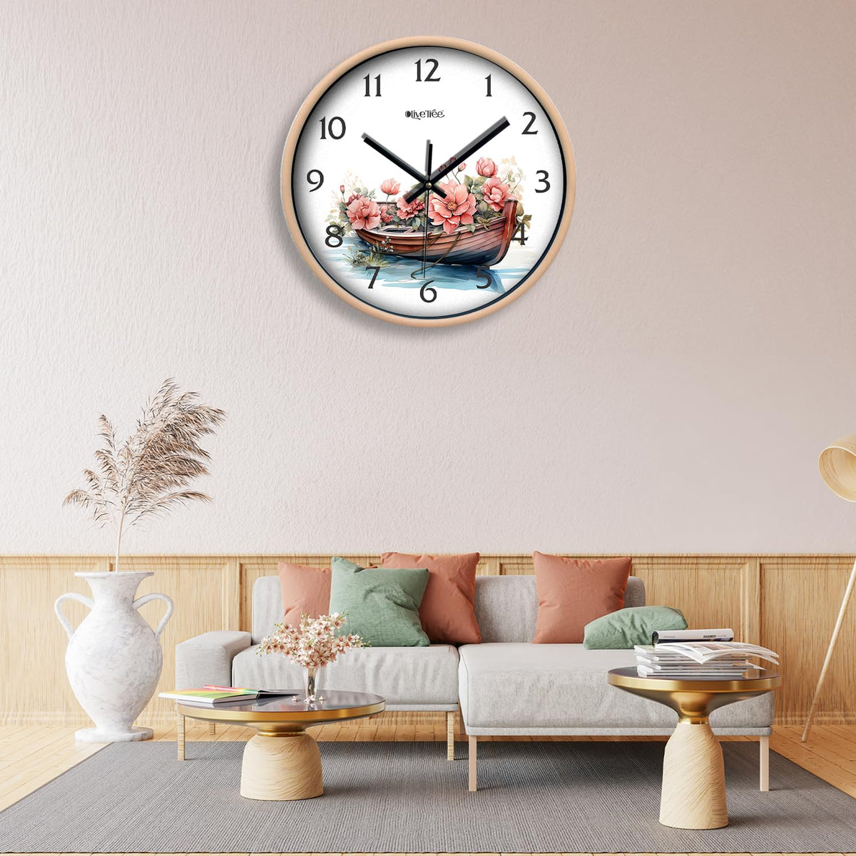 Olive Tree Wall Clock for Living Room, Home, Bedroom Walls, Kitchen, Office, Round Shape Designer Plastic Wall Clock for Home Decor, 12- inch,30 x 30 cm -9415