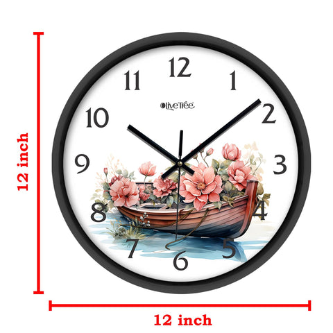 Olive Tree Wall Clock for Living Room, Home, Bedroom Walls, Kitchen, Office, Round Shape Designer Plastic Wall Clock for Home Decor, 12- inch,30 x 30 cm -9375