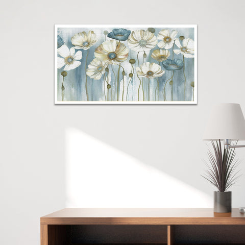 White and Blue Flower Floating Frame Floral Canvas Wall Painting