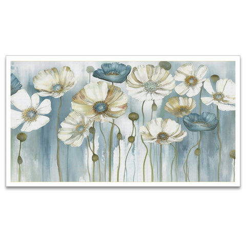 White and Blue Flower Floating Frame Floral Canvas Wall Painting