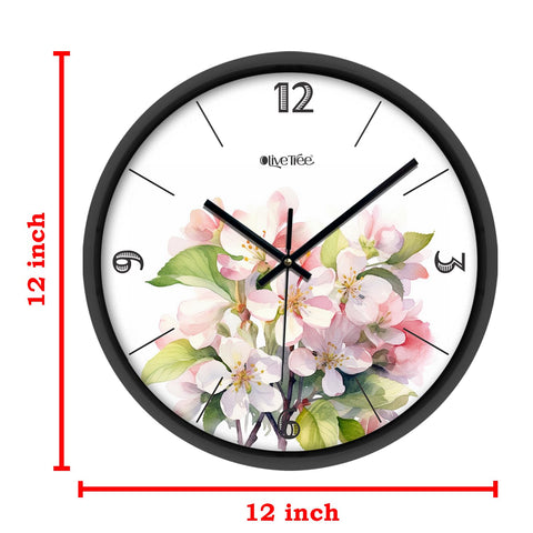 Olive Tree Wall Clock for Living Room, Home, Bedroom Walls, Kitchen, Office, Round Shape Designer Plastic Wall Clock for Home Decor, 12- inch,30 x 30 cm -9371