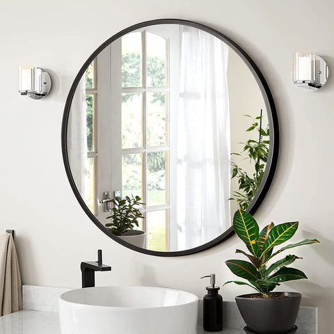 33 Inches Black Round Mirror