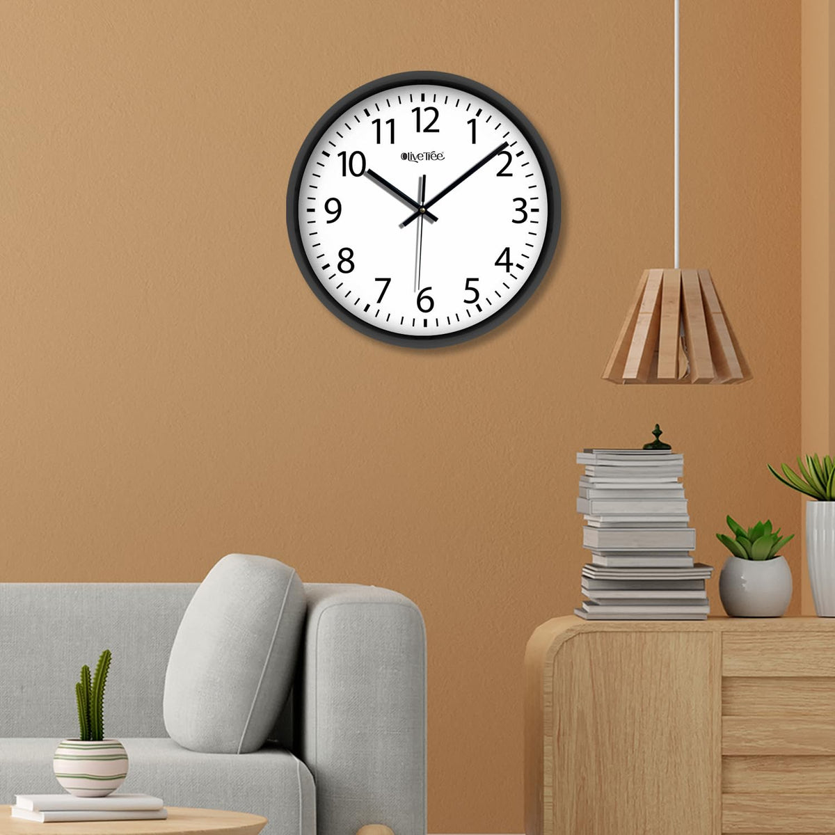 Olive Tree Wall Clock for Living Room, Home, Bedroom Walls, Kitchen, Office, Round Shape Designer Plastic Wall Clock for Home Decor, 12- inch,30 x 30 cm -9353