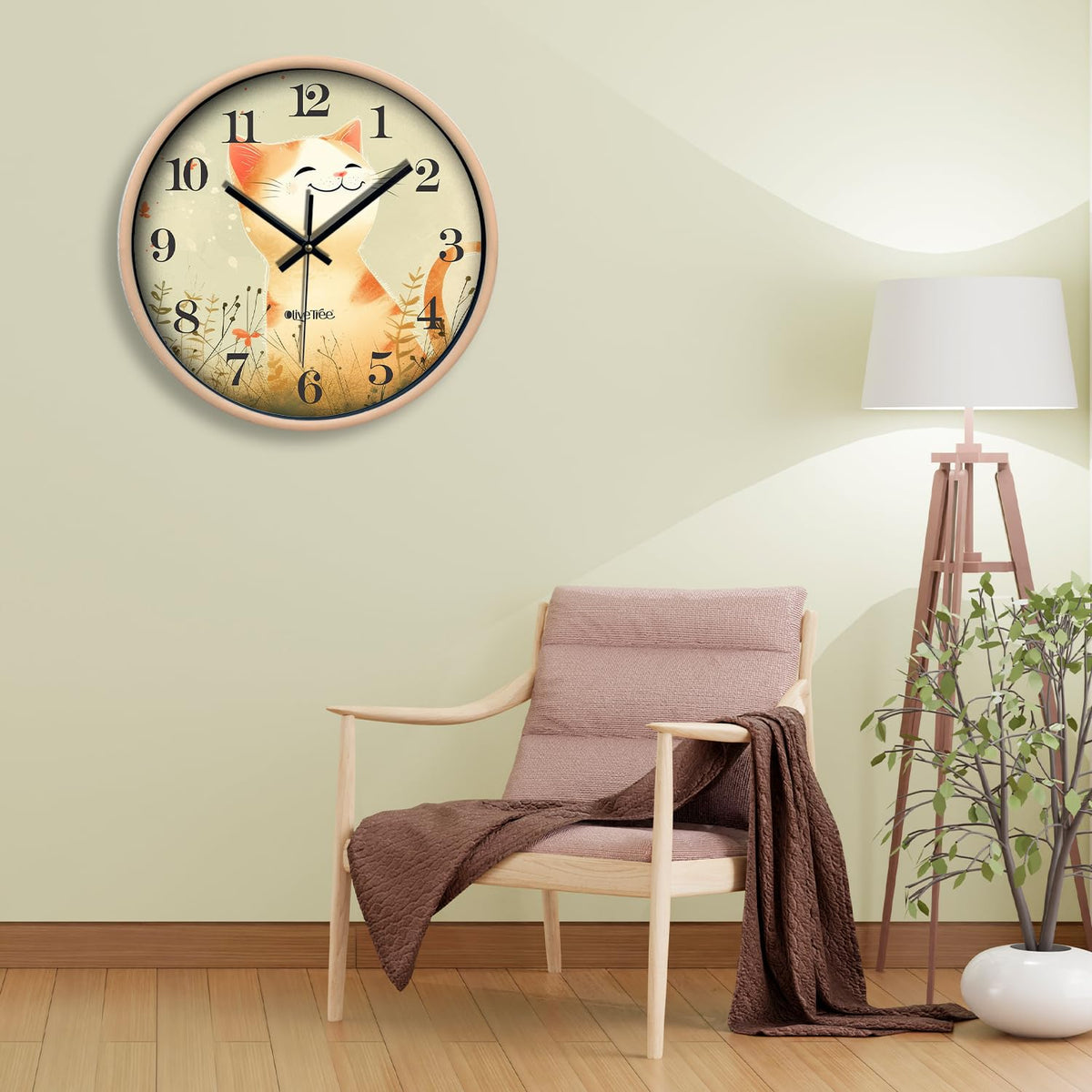 Olive Tree Wall Clock for Living Room, Home, Bedroom Walls, Kitchen, Office, Round Shape Designer Plastic Wall Clock for Home Decor, 12- inch,30 x 30 cm -9406