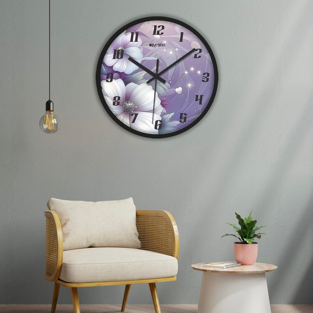 Olive Tree Wall Clock 12" Decorative Latest Plastic Wall Clock Tik-Tok Movement Classic Clock Battery Operated Round Easy to Read for Room/Home/Kitchen/Bedroom/Office/School - 9262