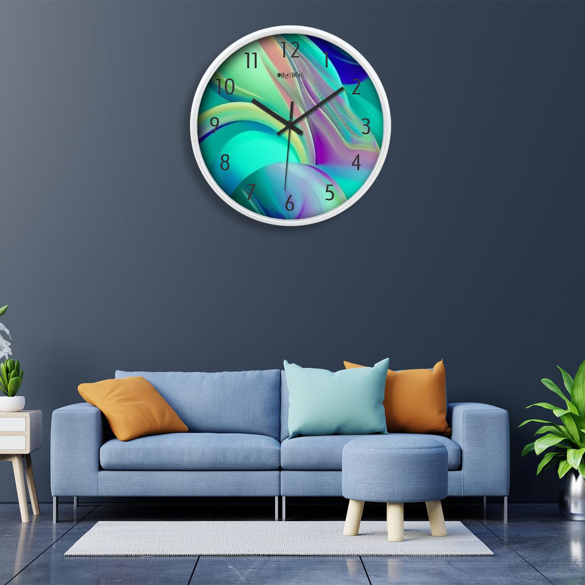 Olive Tree Wall Clock for Living Room, Home, Bedroom Walls, Kitchen, Office, Round Shape Designer Plastic Wall Clock for Home Decor, 12- inch,30 x 30 cm -9328