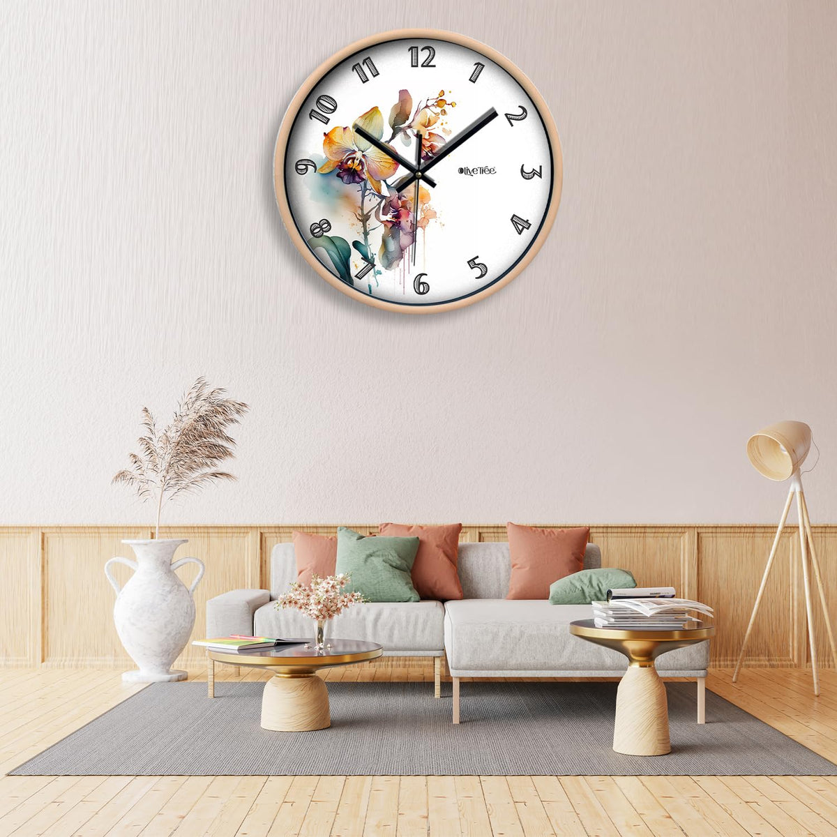 Olive Tree Wall Clock for Living Room, Home, Bedroom Walls, Kitchen, Office, Round Shape Designer Plastic Wall Clock for Home Decor, 12- inch,30 x 30 cm -9410