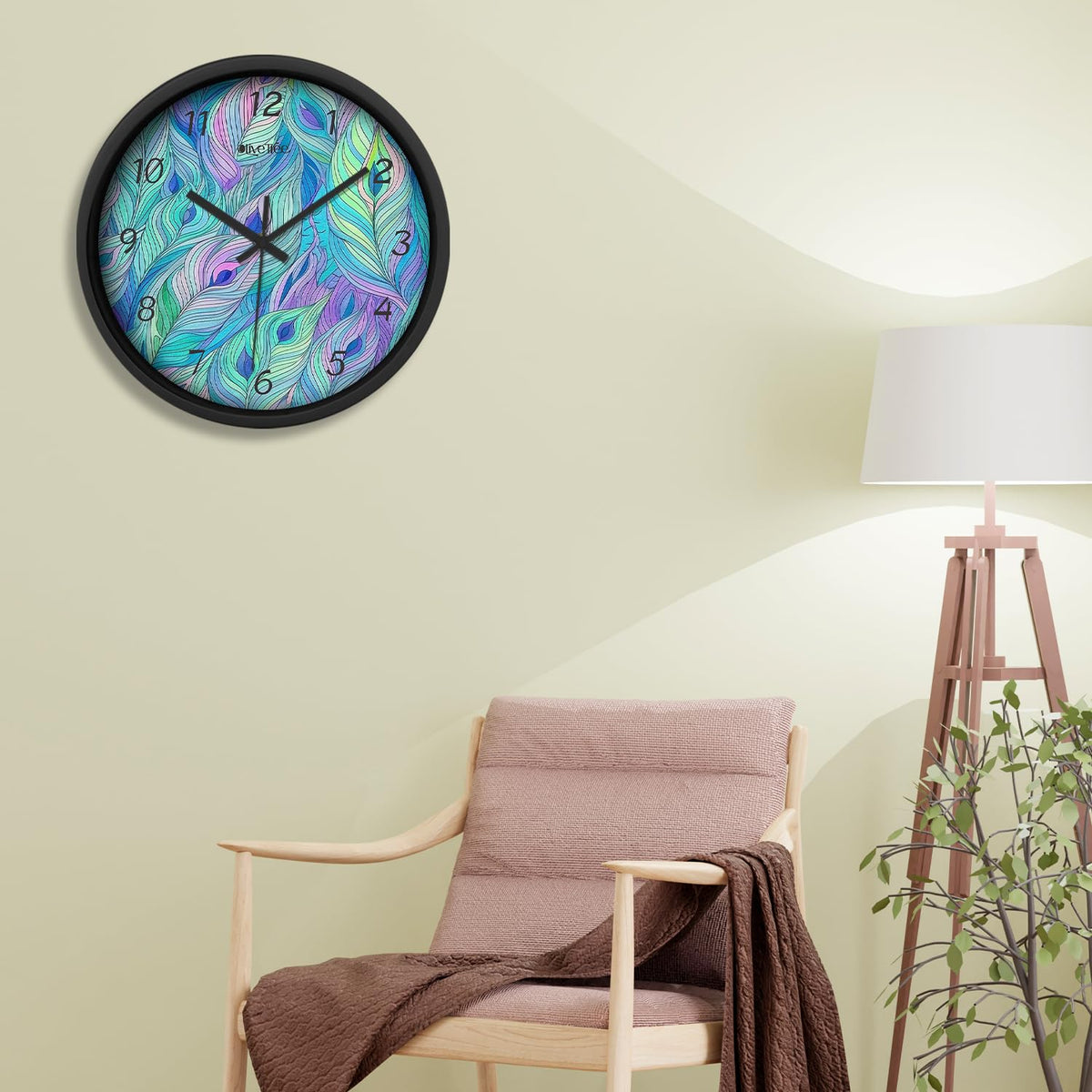 Olive Tree Wall Clock for Living Room, Home, Bedroom Walls, Kitchen, Office, Round Shape Designer Plastic Wall Clock for Home Decor, 12- inch,30 x 30 cm -9306