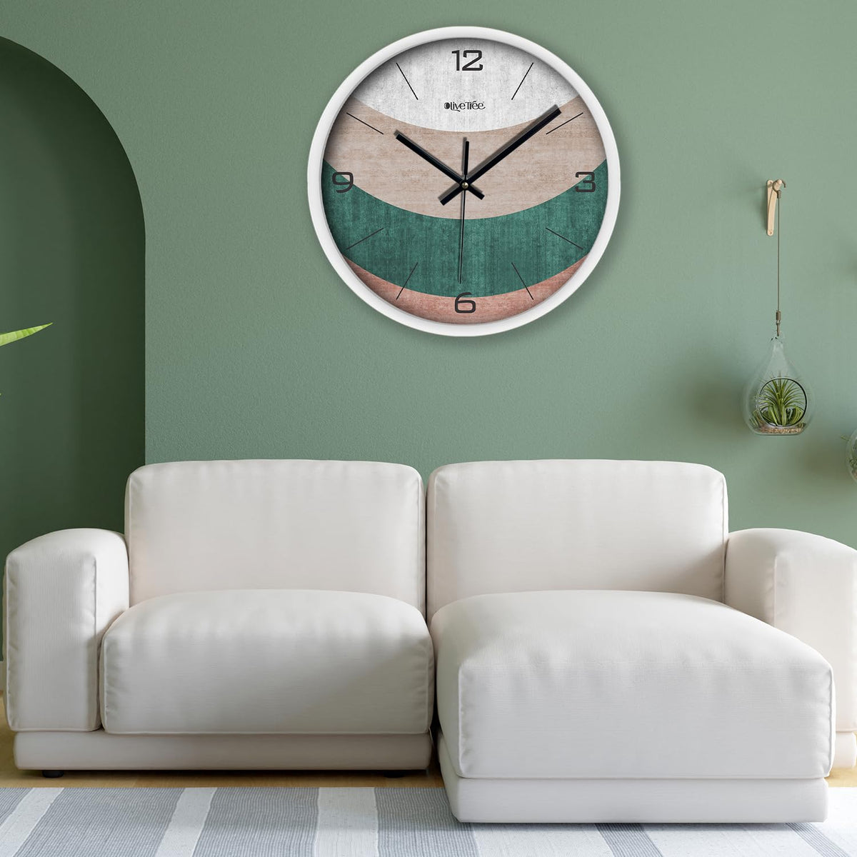 Olive Tree Wall Clock for Living Room, Home, Bedroom Walls, Kitchen, Office, Round Shape Designer Plastic Wall Clock for Home Decor, 12- inch,30 x 30 cm -9398