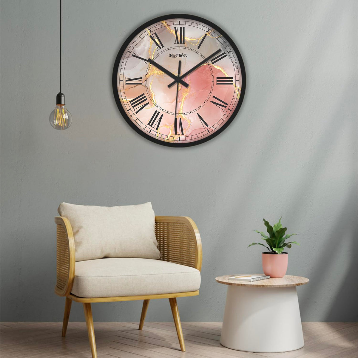 Olive Tree Wall Clock 12" Decorative Latest Plastic Wall Clock TIK-Tok Movement Classic Clock Battery Operated Round Easy to Read for Room/Home/Kitchen/Bedroom/Office/School - 9194