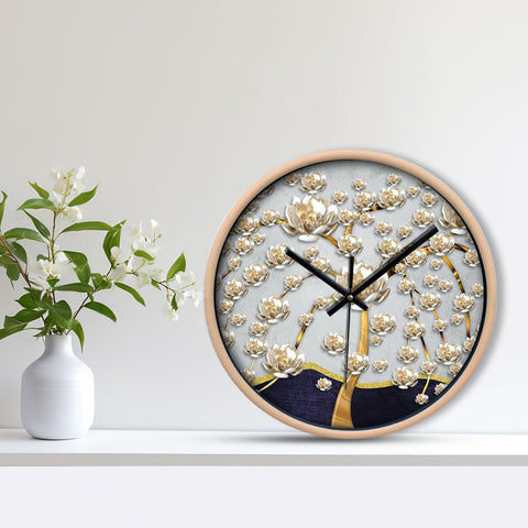 Olive Tree Wall Clock for Living Room, Home, Bedroom Walls, Kitchen, Office, Round Shape Designer Plastic Wall Clock for Home Decor, 12- inch,30 x 30 cm -9421