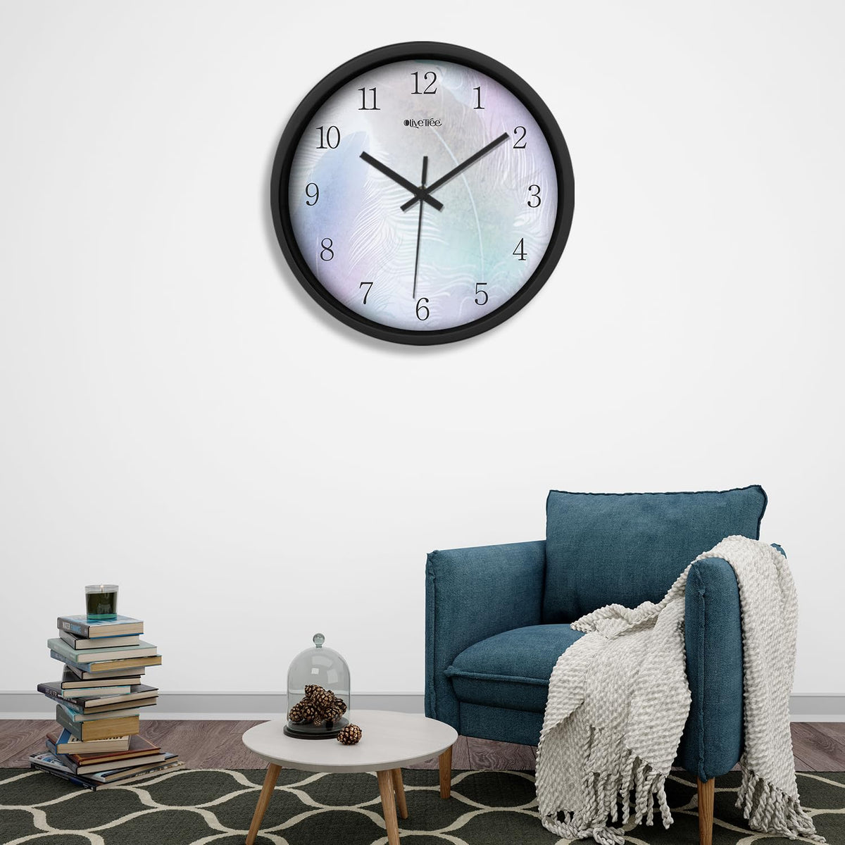 Olive Tree Wall Clock for Living Room, Home, Bedroom Walls, Kitchen, Office, Round Shape Designer Plastic Wall Clock for Home Decor, 12- inch,30 x 30 cm -9304