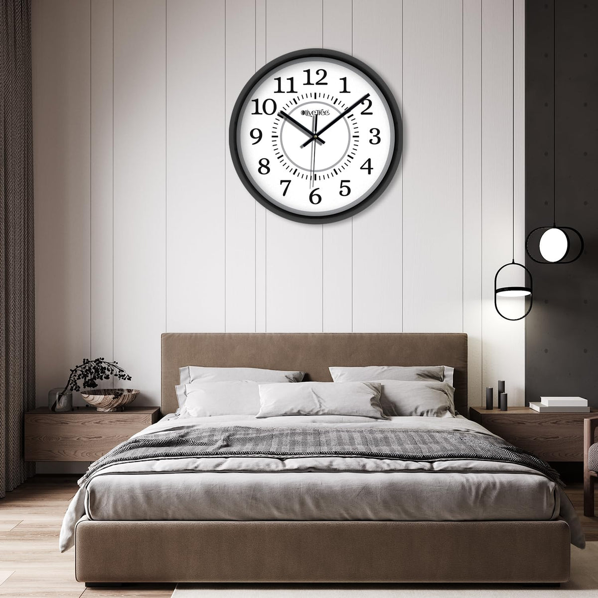 Olive Tree Wall Clock for Living Room, Home, Bedroom Walls, Kitchen, Office, Round Shape Designer Plastic Wall Clock for Home Decor, 12- inch,30 x 30 cm -9352