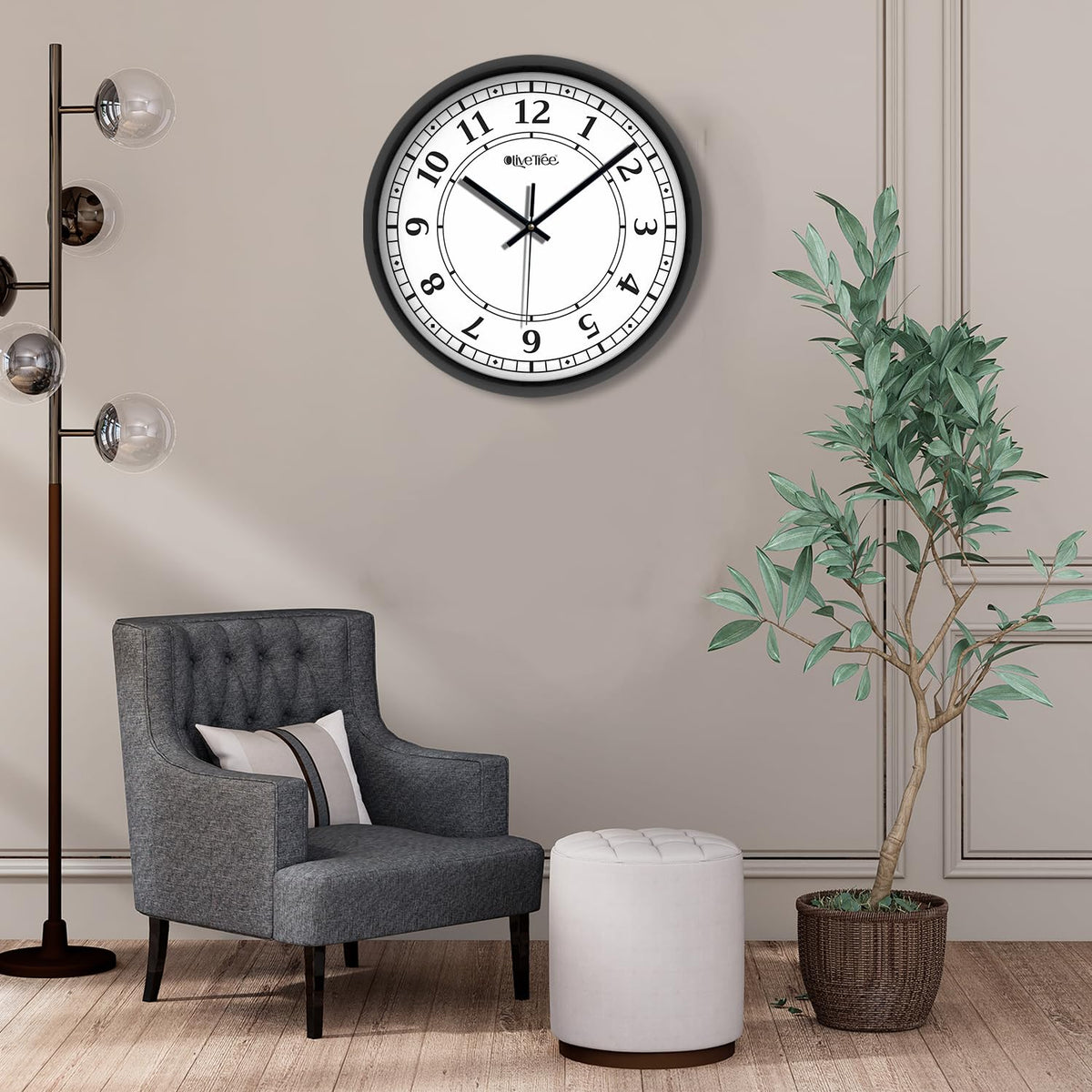 Olive Tree Wall Clock for Living Room, Home, Bedroom Walls, Kitchen, Office, Round Shape Designer Plastic Wall Clock for Home Decor, 12- inch,30 x 30 cm -9356