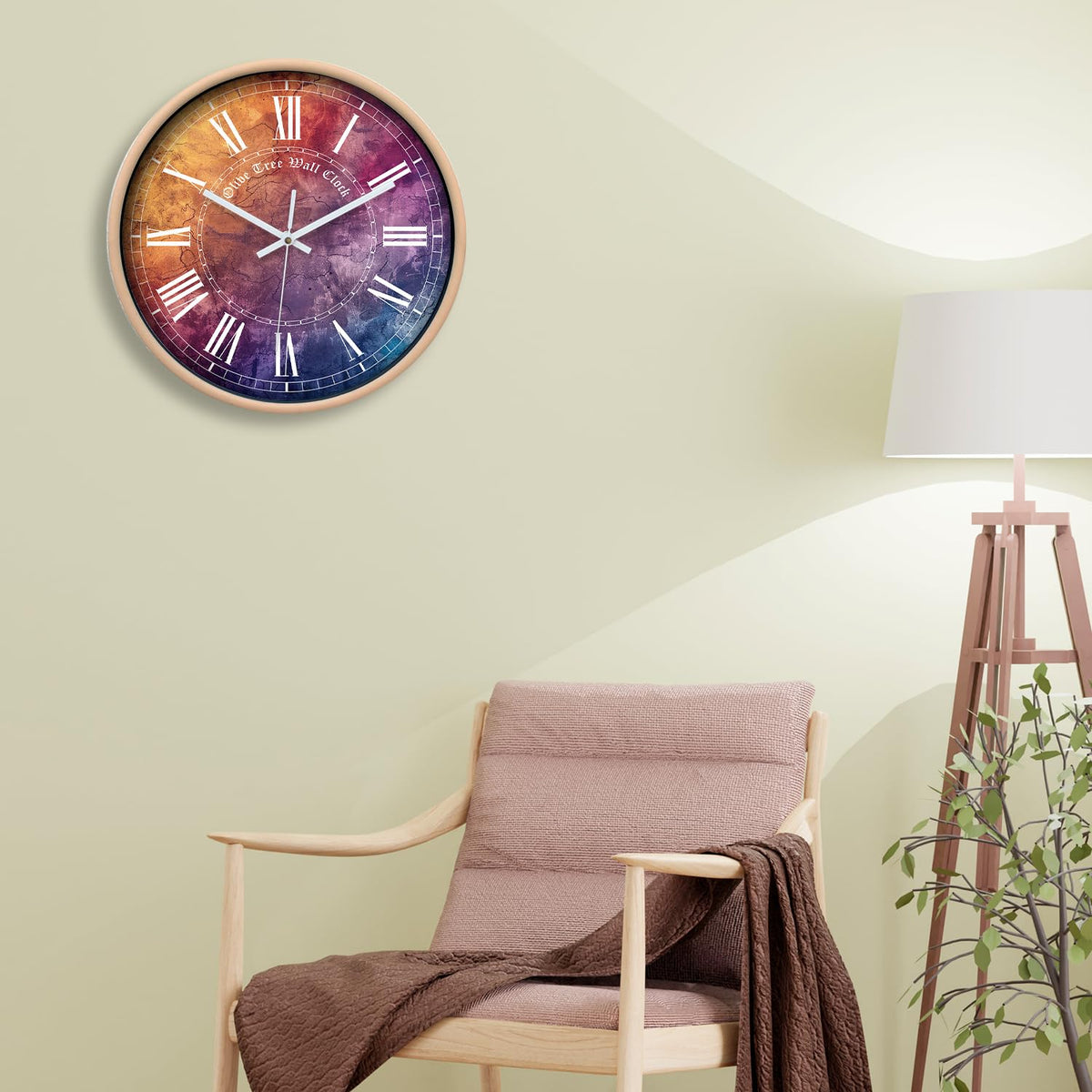 Olive Tree Wall Clock for Living Room, Home, Bedroom Walls, Kitchen, Office, Round Shape Designer Plastic Wall Clock for Home Decor, 12- inch,30 x 30 cm -9349