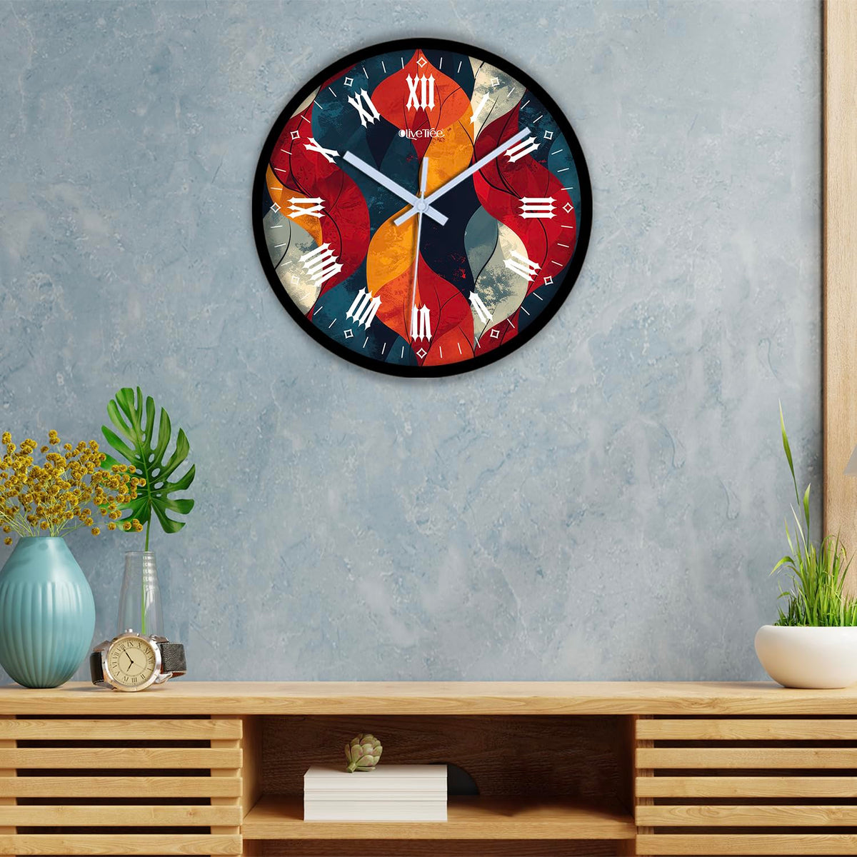 Olive Tree Wall Clock 12" Decorative Latest Plastic Wall Clock TIK-Tok Movement Classic Clock Battery Operated Round Easy to Read for Room/Home/Kitchen/Bedroom/Office/School - 9198