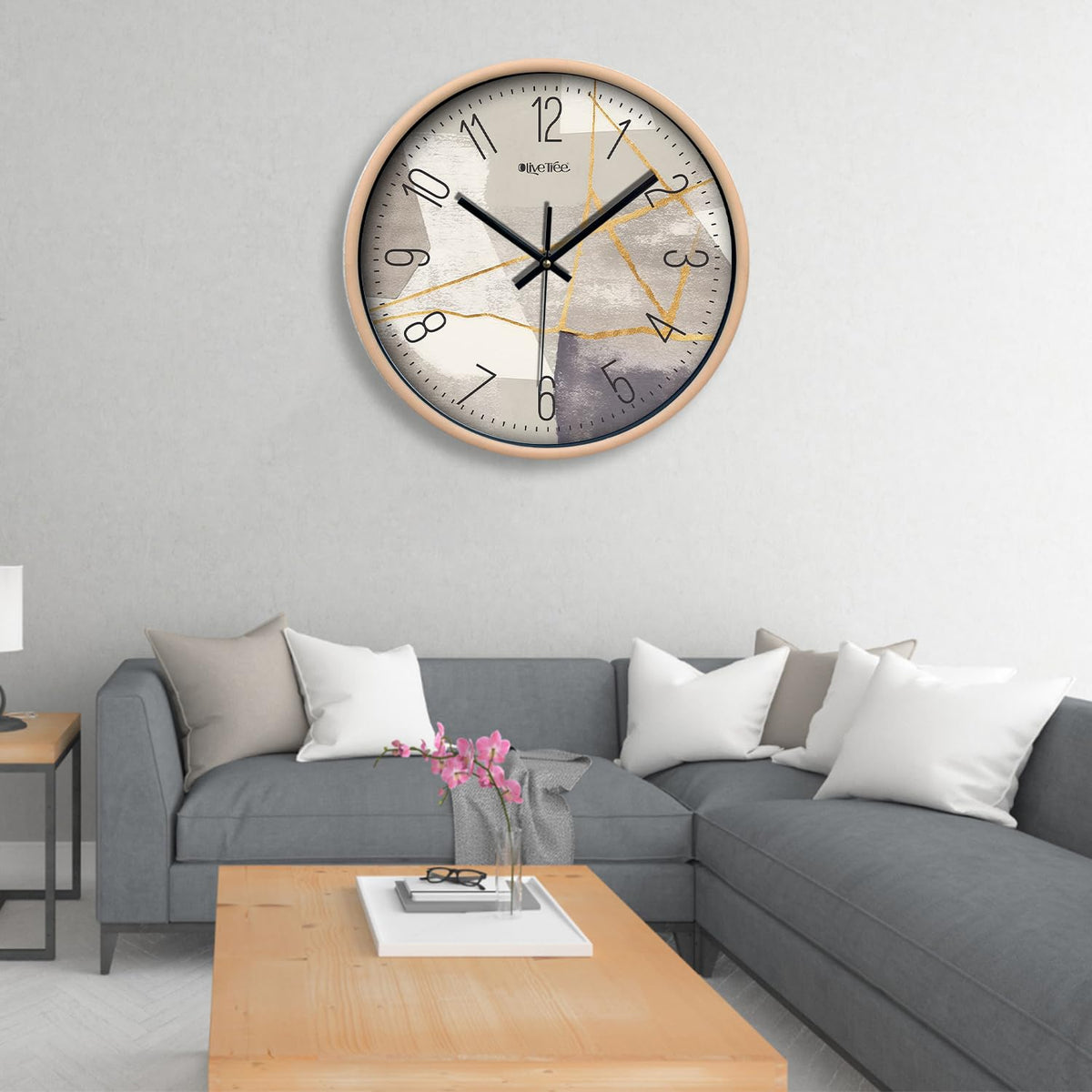 Olive Tree Wall Clock for Living Room, Home, Bedroom Walls, Kitchen, Office, Round Shape Designer Plastic Wall Clock for Home Decor, 12- inch,30 x 30 cm -9407