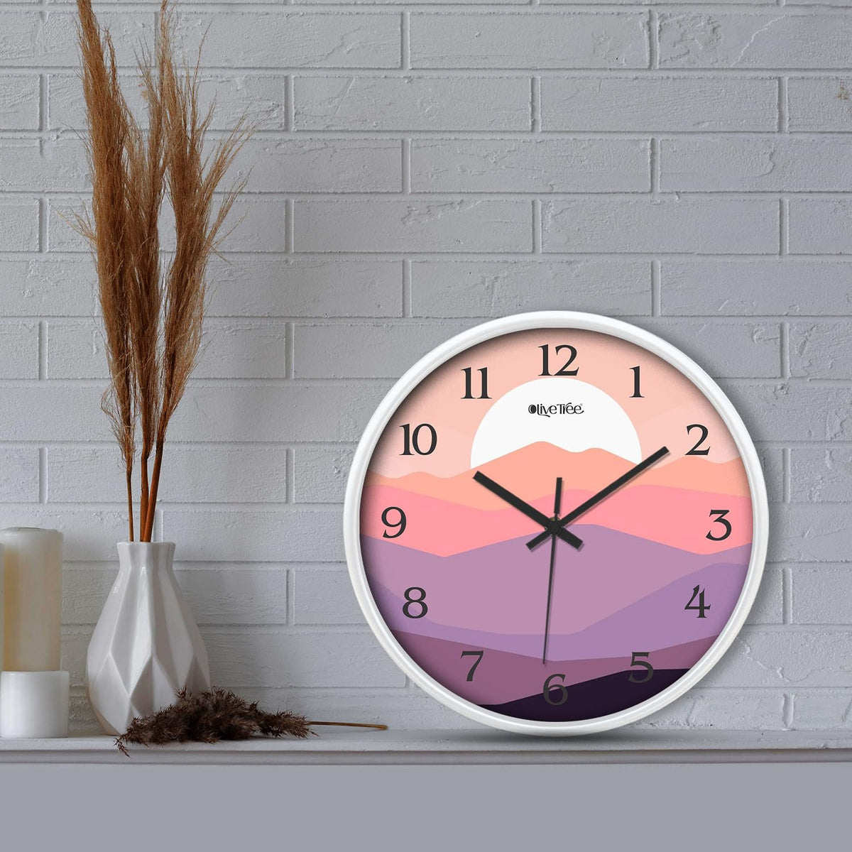 Olive Tree Wall Clock for Living Room, Home, Bedroom Walls, Kitchen, Office, Round Shape Designer Plastic Wall Clock for Home Decor, 12- inch,30 x 30 cm -9332