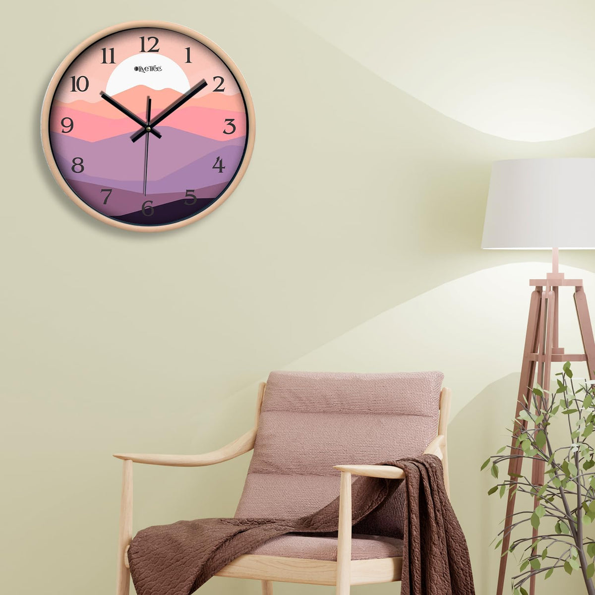 Olive Tree Wall Clock for Living Room, Home, Bedroom Walls, Kitchen, Office, Round Shape Designer Plastic Wall Clock for Home Decor, 12- inch,30 x 30 cm -9344