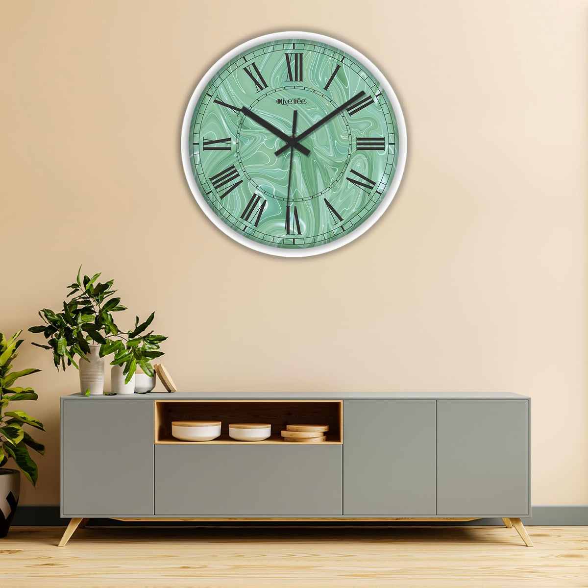 Olive Tree Wall Clock 12" Decorative Latest Plastic Wall Clock TIK-Tok Movement Classic Clock Battery Operated Round Easy to Read for Room/Home/Kitchen/Bedroom/Office/School - 9257