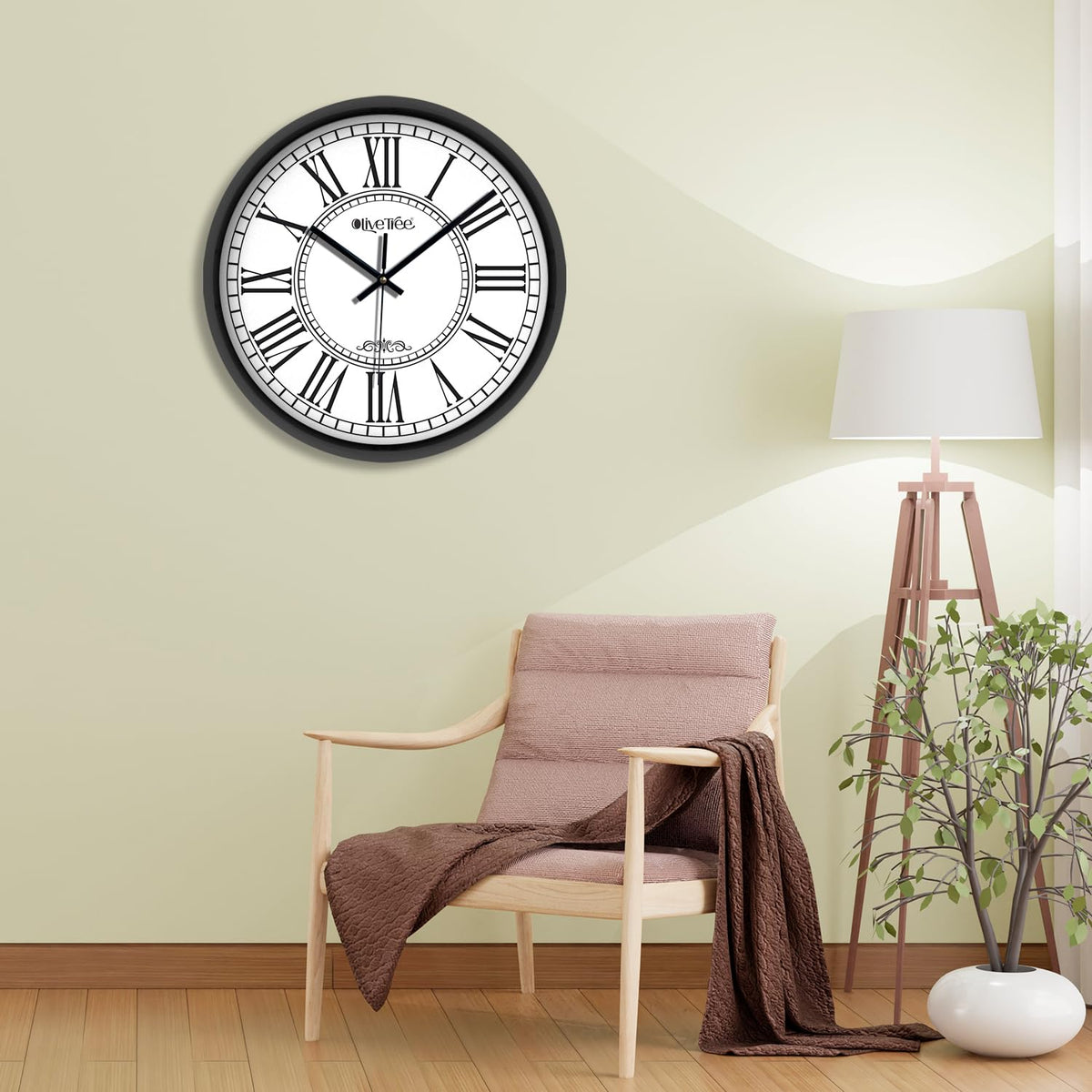 Olive Tree Wall Clock for Living Room, Home, Bedroom Walls, Kitchen, Office, Round Shape Designer Plastic Wall Clock for Home Decor, 12- inch,30 x 30 cm -9350