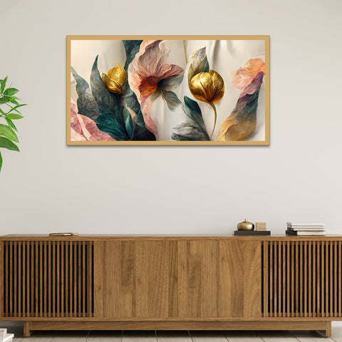 Abstract Golden Flower 3d Illustration Canvas Wall Painting