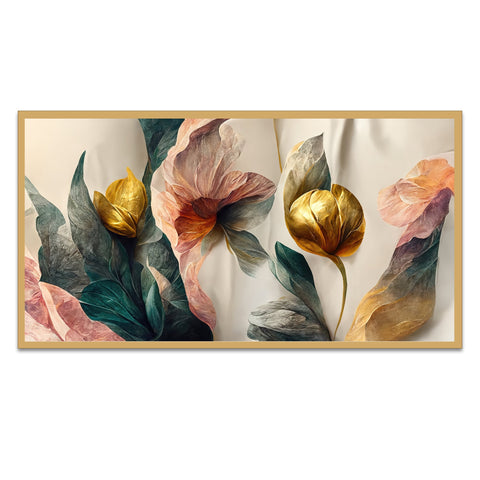 Abstract Golden Flower 3d Illustration Canvas Wall Painting