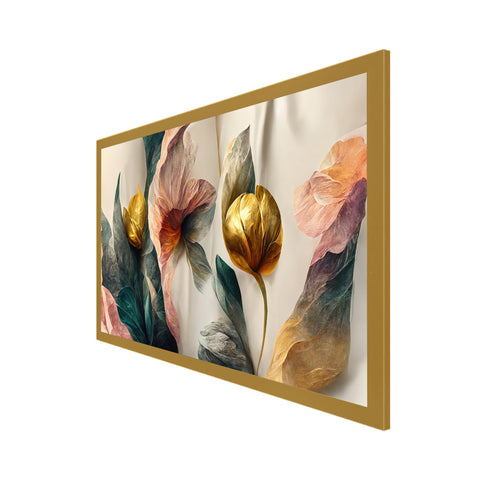 Abstract Golden Flower 3d Illustration Canvas Wall Painting