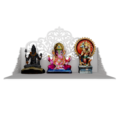 Beautiful Wall Hanging Wooden Temple/ Pooja Mandir Design with Shelf, White Color (DS022)