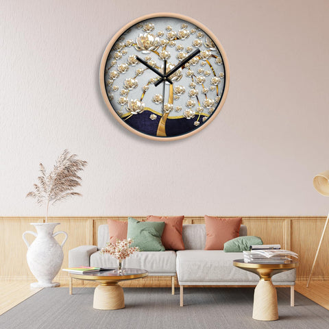 Olive Tree Wall Clock for Living Room, Home, Bedroom Walls, Kitchen, Office, Round Shape Designer Plastic Wall Clock for Home Decor, 12- inch,30 x 30 cm -9421