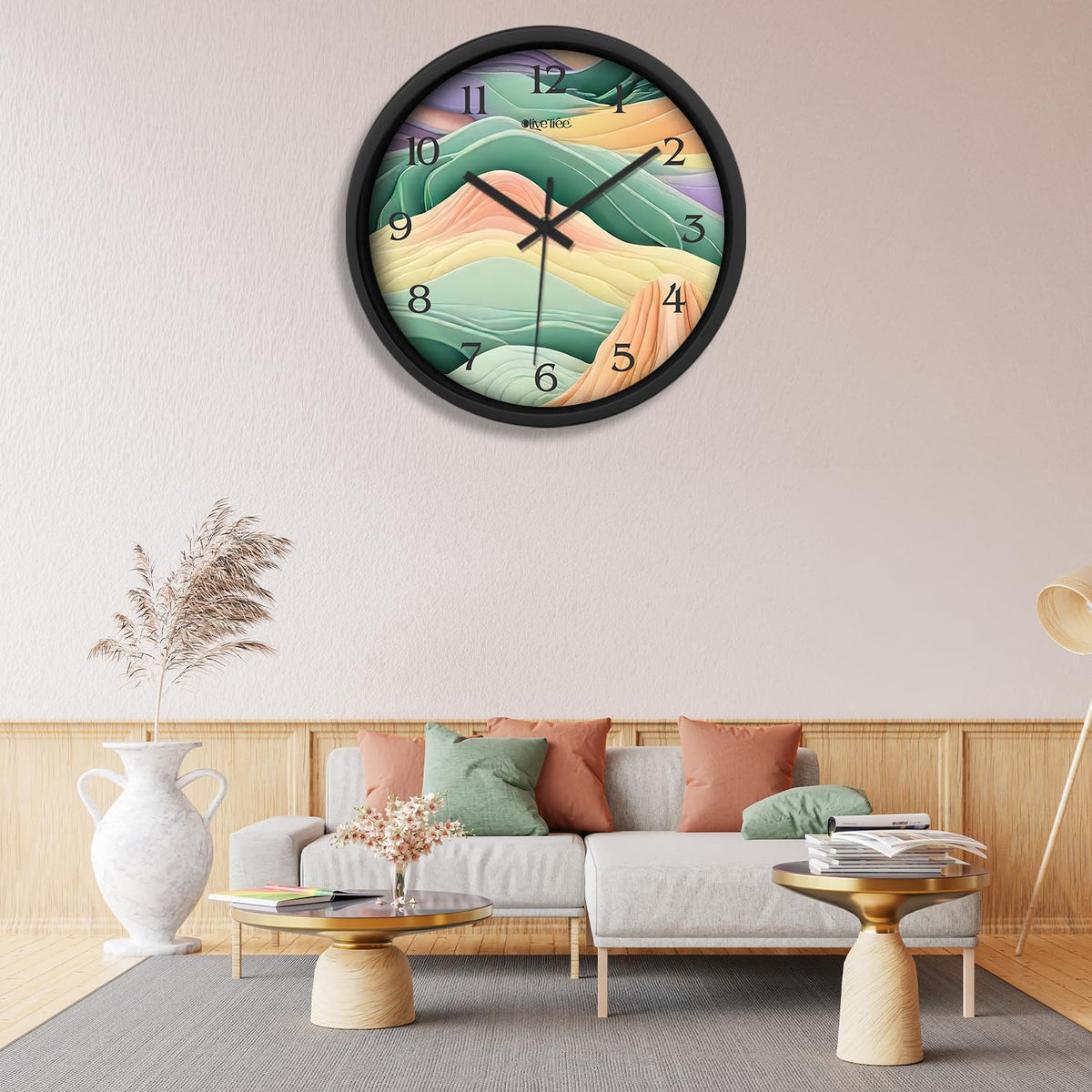 Olive Tree Wall Clock for Living Room, Home, Bedroom Walls, Kitchen, Office, Round Shape Designer Plastic Wall Clock for Home Decor, 12- inch,30 x 30 cm -9295