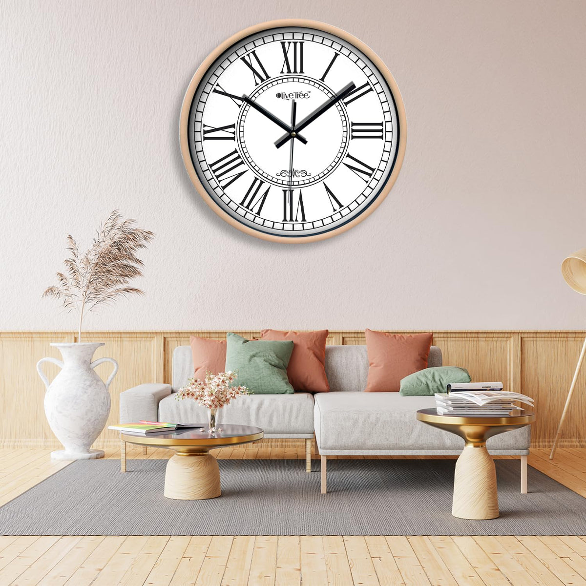 Olive Tree Wall Clock for Living Room, Home, Bedroom Walls, Kitchen, Office, Round Shape Designer Plastic Wall Clock for Home Decor, 12- inch,30 x 30 cm -9405