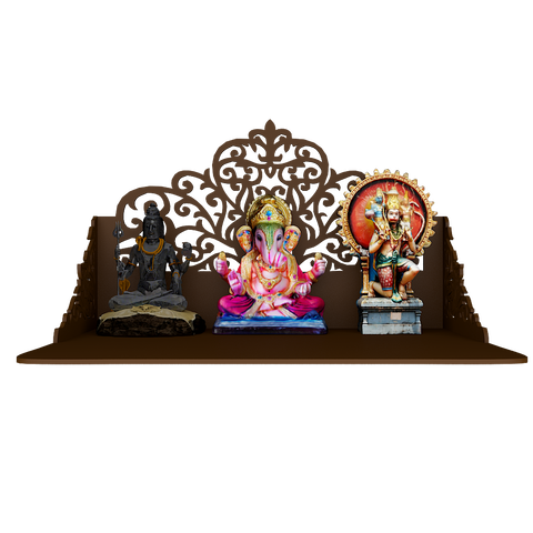 Beautiful Wall Hanging Wooden Temple/ Pooja Mandir Design With Shelf, Brown Color (DS020)