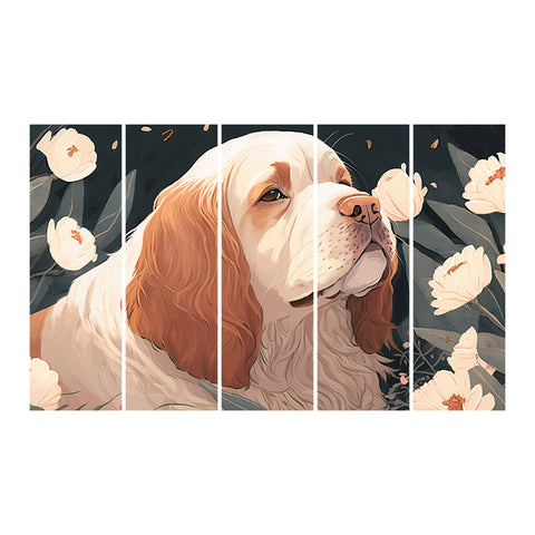 Gentle Spaniel Amidst Blossoms in Serene Garden Setting