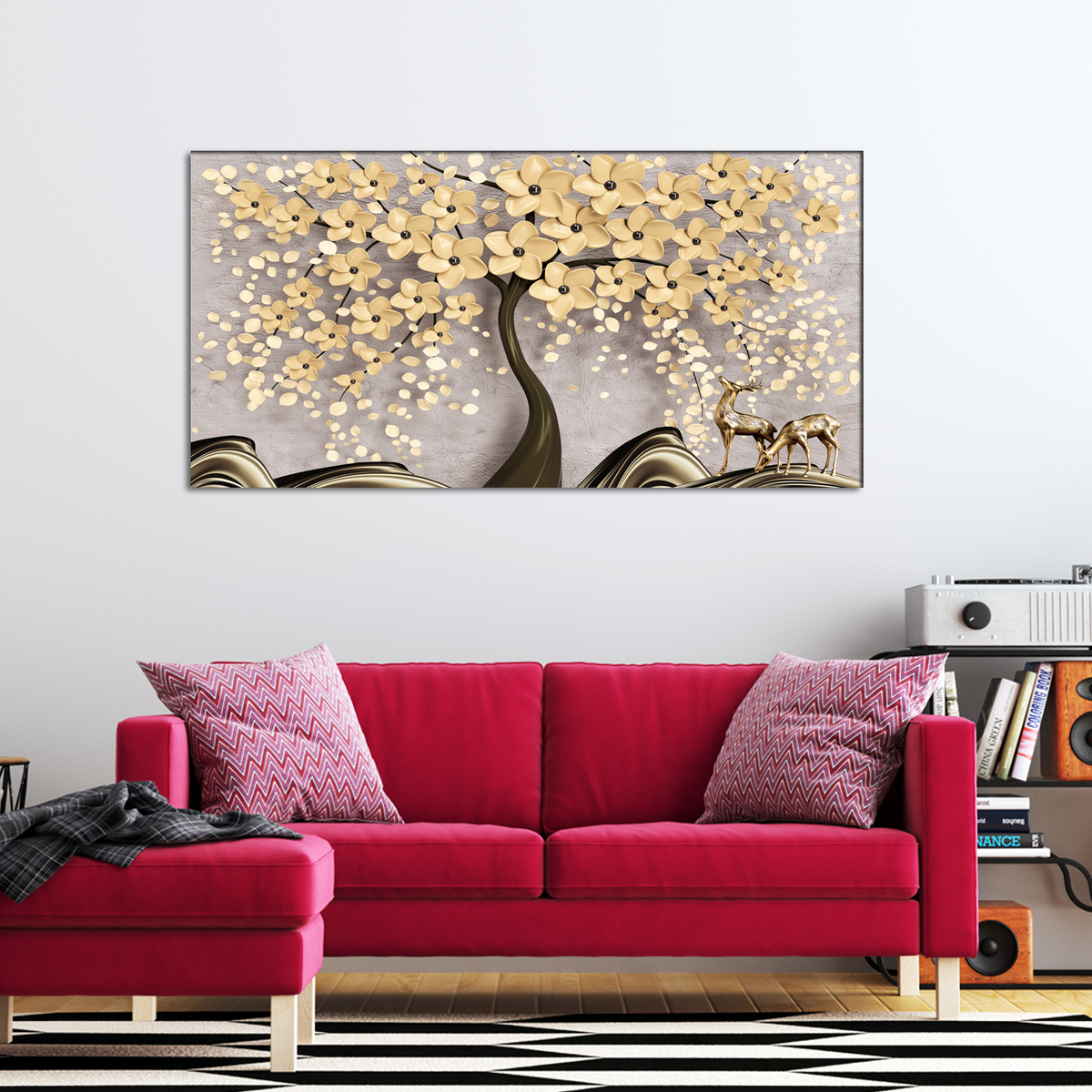 Beautiful Tree With Golden Flower Canvas Wall Painting